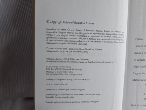 Imagen 5 de 8 de Adios A Mama Reinaldo Arenas Ediciones Universal 1996