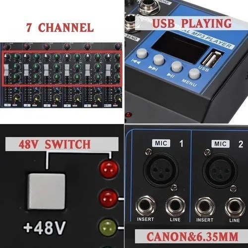Imagen 7 de 10 de Mixer Profesional Ross Paf-7 8canales Usb Y Bluetooth Delay