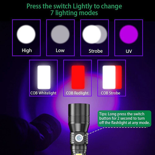 Lámpara Táctica Uv Recargable 1800l Linterna Lateral