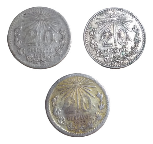 Monedas 20 Centavos Resplandor Plata  Años 20´s ,30´s Y 40´s