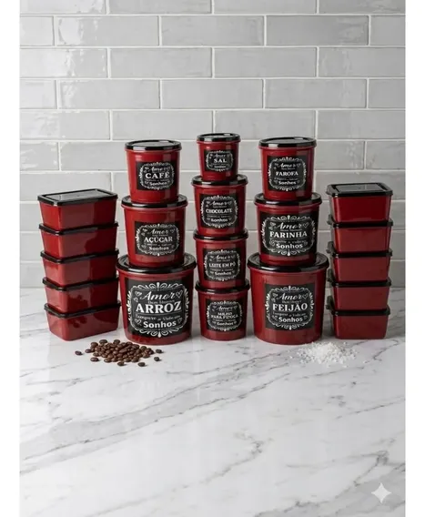 Kit Cozinha Cheia Livre De Bpa Free 20 Peças Potes- Oliplast Vermelho