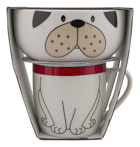 Juego Desayuno Vajilla Individual Porcelana Animales 2 Pzas Perro