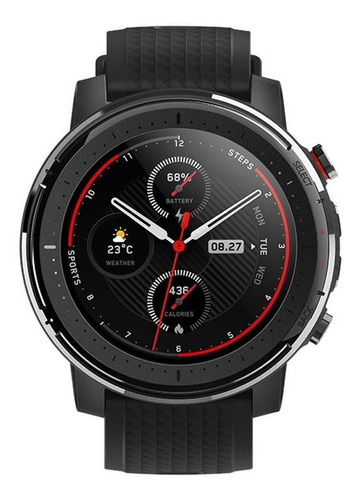 Smartwatch Amazfit Sport Stratos 3 1.34" caja 48.6mm de  acero inoxidable  negra, malla  black de  silicona y bisel de  cerámica de zirconio A1929