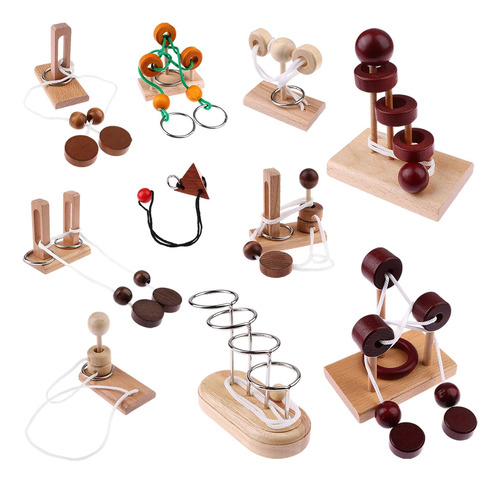 Juego De Rompecabezas De Cuerda De Madera, 10 Piezas, Rompec