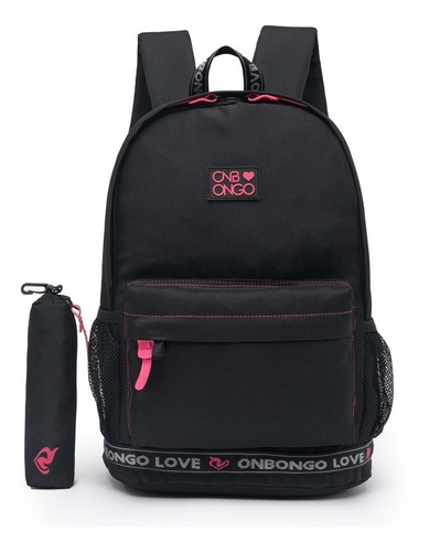  Onbongo Mochila Escolar Impermeável Reforçada Cor Preto 14L