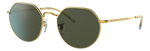 Óculos de sol Ray-Ban Jack Standard armação de metal cor polished gold, lente green de cristal clássica, haste polished gold de metal - RB3565