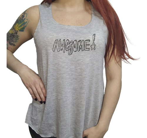 Musculosa Acampanada Awesome Texto Increible Feliz M2