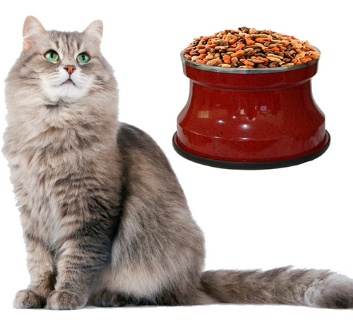 Imagem 1 de 3 de Comedouro Alto Gatos Alumínio Vermelho Gastrobel + Brinquedo
