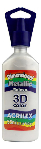 Tinta Dimensional Metálica Metallic Relevo 3d Acrilex 35ml Cor 562 - Branco Metálico