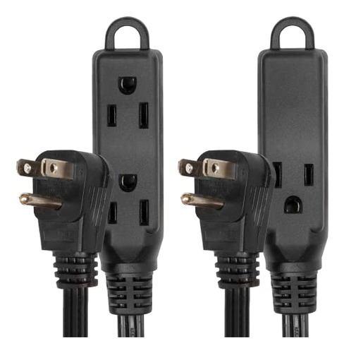 2 Pack Of 3 Ft Extension Cords With 3 Electrical Power ...