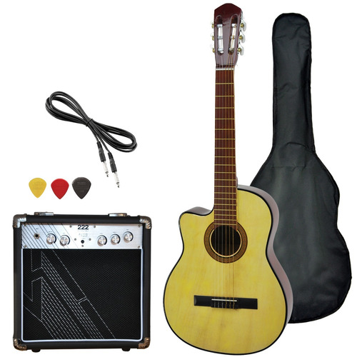 Guitarra Criolla Electroacustica Zurdo Corte Ampli 10w Funda