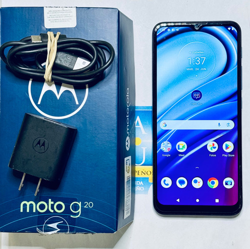 Celular Motorola Moto G20 Xt2128-1 Azul Cielo 4+64gb. Desbloqueado Con Caja Cargador Y Cable Originales. (Usado)