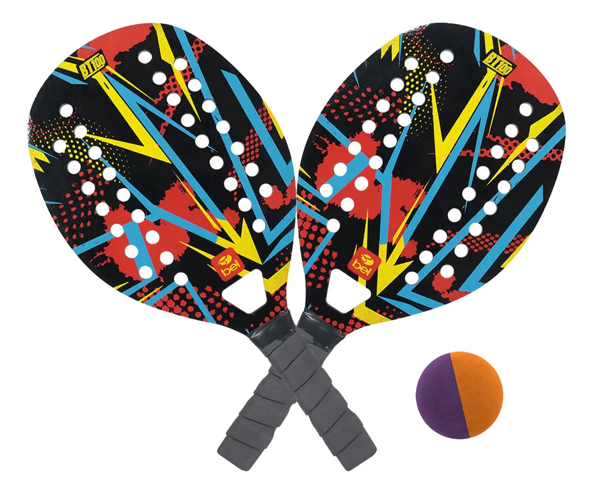 Kit com 2 Raquetes de Beach Tennis Bel BT100 para Iniciantes + 1 Bola de Borracha