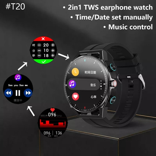 Reloj Smartwatch 2 En 1 T20 Fralugio Conaudífonos Tws Hifi R