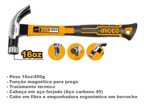 Martillo magnético para clavos de 450 g con cabeza de acero forjado