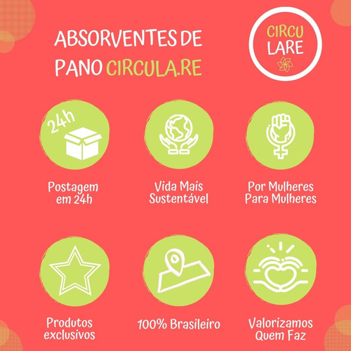 Absorvente Ecologico Kit 5 Un Em 3 Tamanhos + Necessaire