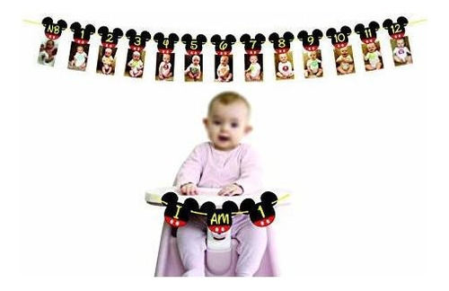 Mickey Mous Banner De Fotos De 12 Meses | Mickey Mouse Una 