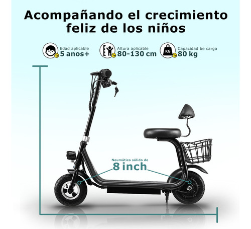 Honey Whale Scooter Patin Electrico JL005 Negro Batería Ion de litio HONEYWHALE Velocidad Máxima 18km/h, Autonomía 10km