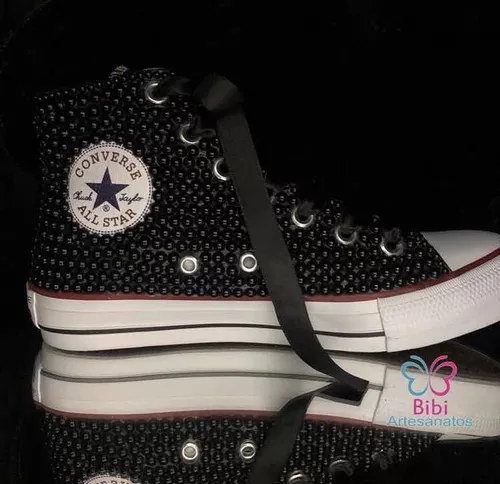 Tênis All Star Feminino Converse Bordado Flor - PRETO/BRANCO