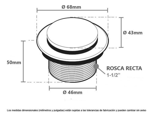 Sopapa Bañera Click Metal Rosca 1 1/2 Flowater Plateado