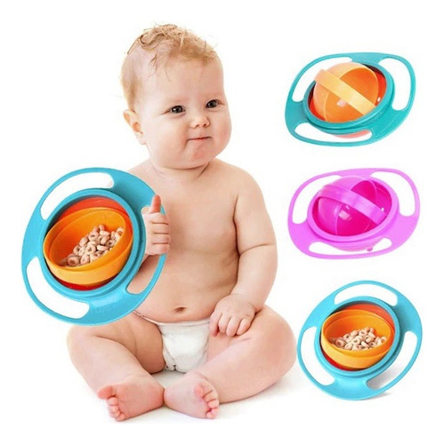Prato Mágico Infantil Bebê Giratório 360º Alimento Não Cai Cor Azul Liso Personagem Sem Personagem
