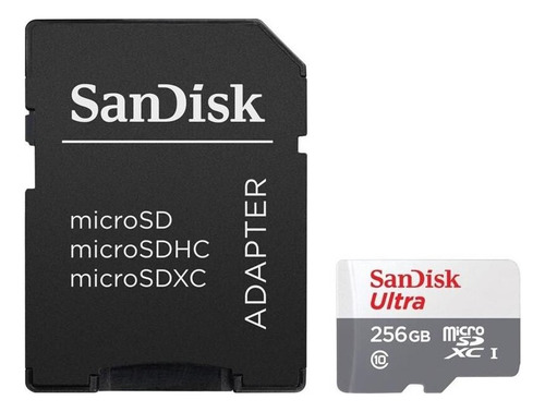 Cartão De Memória MicroSD 256Gb Sandisk Ultra Classe 10 Velocidade Até 100mb/s SDSQUNR-256G-GN6TA Com Adaptador SD microSDHC UHS-I