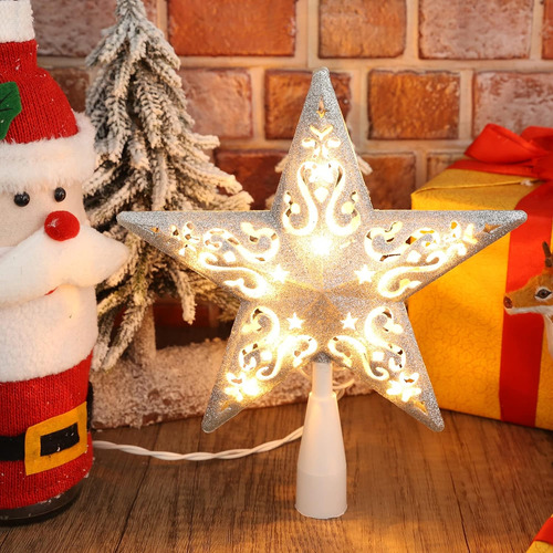 Brizlabs Estrella De Navidad Topper Iluminado, 8 Plata H...