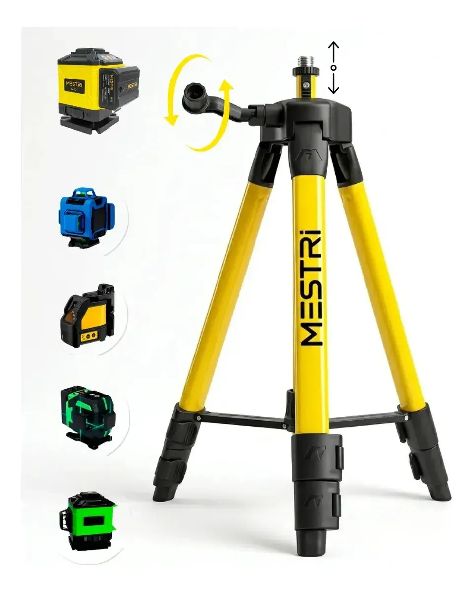 Tripe Nivel Laser Universal Amarelo Profissional Com Bolha Nivelamento Camera Manivela 1,00 Metro Aluminio Reforçado MESTRI