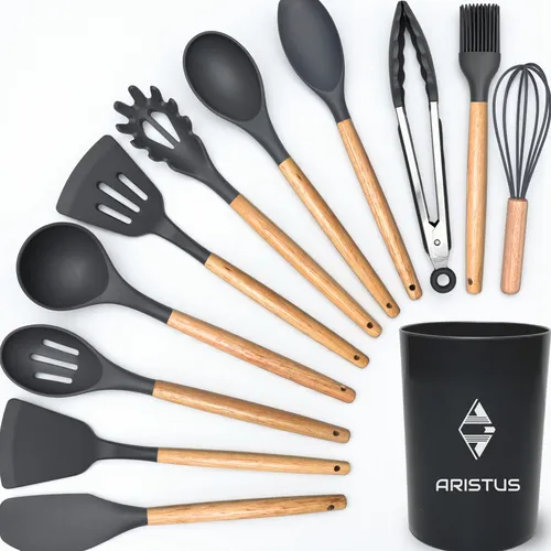 Kit 12 Utensílios De Silicone Com Cabo De Madeira - Marca Aristus...