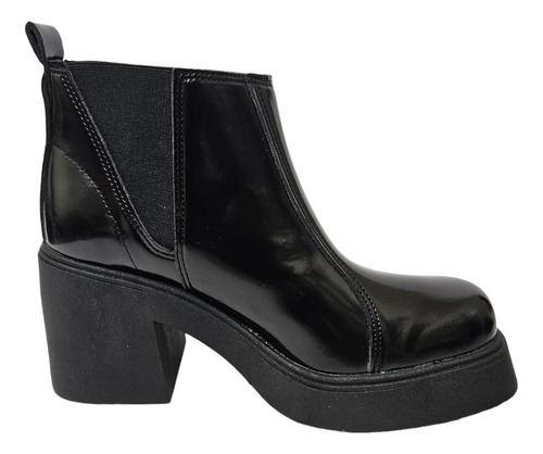 Bota Negro Tamagiu Cuero Ecologico Mujer Moda Taco Elastico