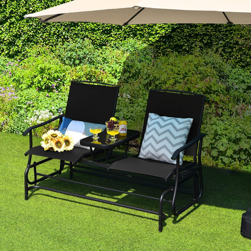 Silla Mecedora P/2 Personas C/mesa; Negro; Tangkula