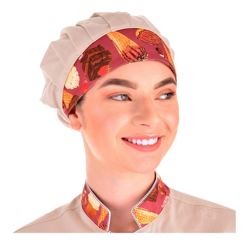 Touca Tipo Gorro Chef De Cozinha Confeiteira Bege Sobremesas
