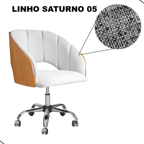 Cadeira Poltrona Giratória Escritório Com Rodinha Nicole Cor Linho Cinza - Sat 05