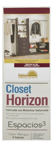 Closet Horizontal 4 Cajones Pueblo 240cm Color Espresso