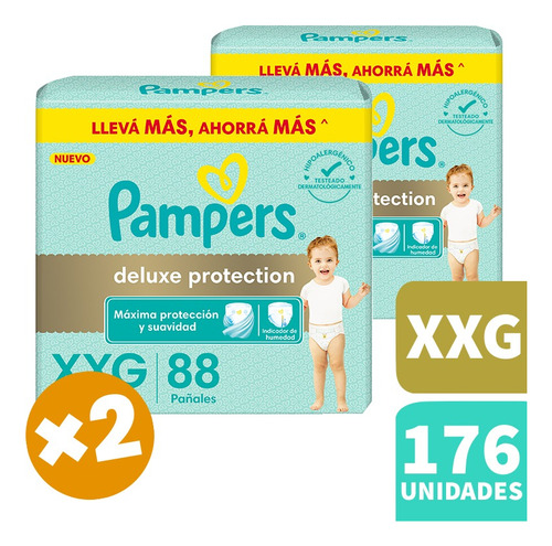 176 Pañales Pampers Deluxe Xxg Extra Extra Grande 2 Packs 88