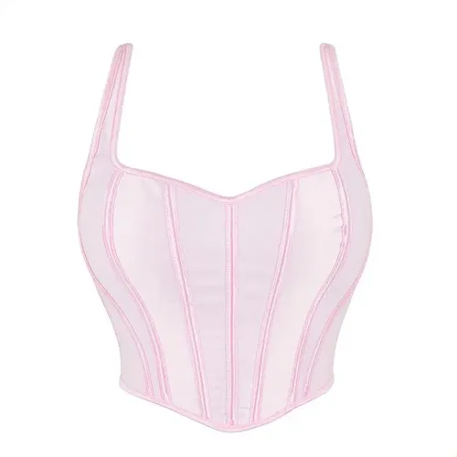 Women's Pink Push Up Bustier, Double Strap Corset Top