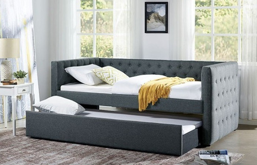 Imagen 3 de 4 de Daybed Tricia Gris Capitoneado, Cama Canguro Contemporánea