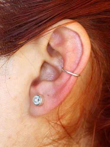 Argolla Arracada Simulada 9mm Ear Cuff Sin Perfo Plata 925