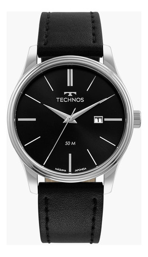 Relógio Technos Masculino Steel Prata - 2115mxu/0p Correia Preto Fundo Preto