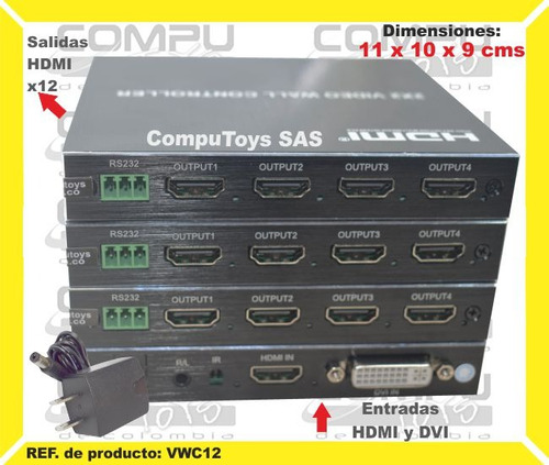 Kit Matriz Videowall 6x2 4x3 12 Tvs Ref: Vwc12 Computoys Sas