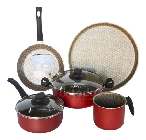 Batería Cocina Olla Cacerola Teflón 7 Pzas Jovifel Rivoli 