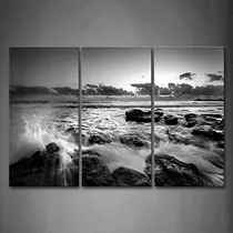 Comprar Pintura Mural Sobre Lienzo Con Paisaje Marino En Blanco Y Ne