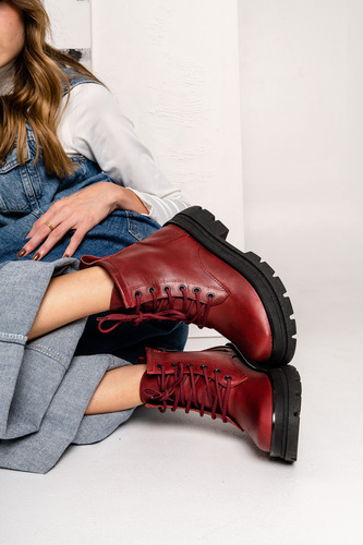 Borcegos Mujer Cuero Urbanos Acordonados Botas Moda Abril