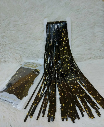 Imagen 2 de 2 de Cortina Papel Con Estrellas Metalizada 1x2m Flecos Cotillon