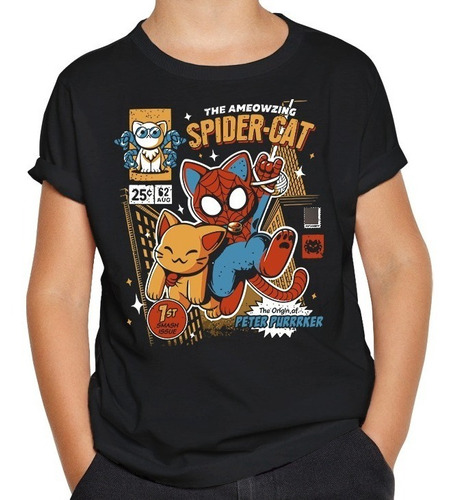 Remera Spider Cat! Diseños Niño Algodón