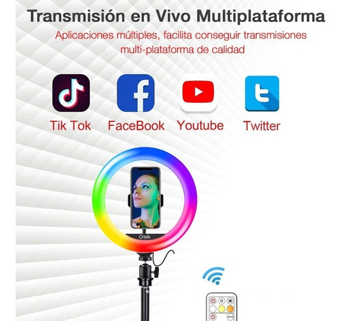 Aro De Luz Led 26 Cm Luz Rgb Calida Fria + Trípode 2.10 Mt
