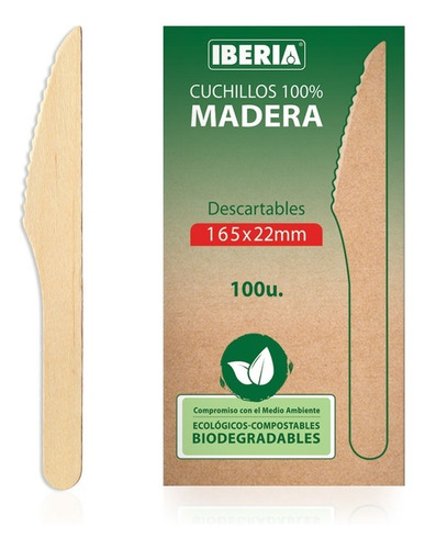 Cuchillos De Madera Moldeados Iberia Eco Line X100u. Color Marrón