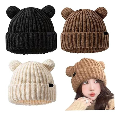 Gorro De Punto 3 Piezas Bonito Gorro De Invierno Con Forma