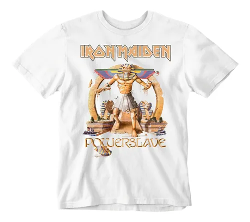 Camiseta Banda Iron Maiden Powerslave Pharaoh Ivory