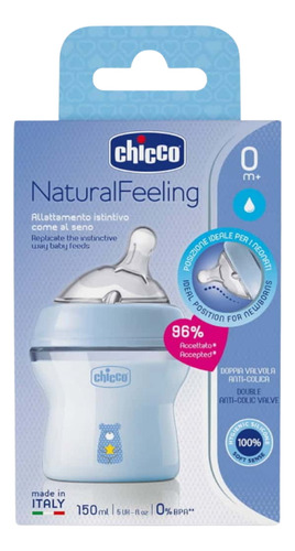 Biberón Chicco Naturalfeeling Boca Ancha 150ml 0m+ Azul Azul Natural